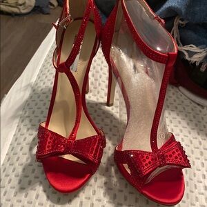 Elegant Red Stiletto Heels with Bow